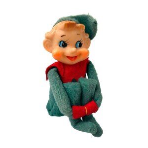 Vintage Rubber Face Knee Hugger Elf Figure Christmas Holiday Japan MCM READ